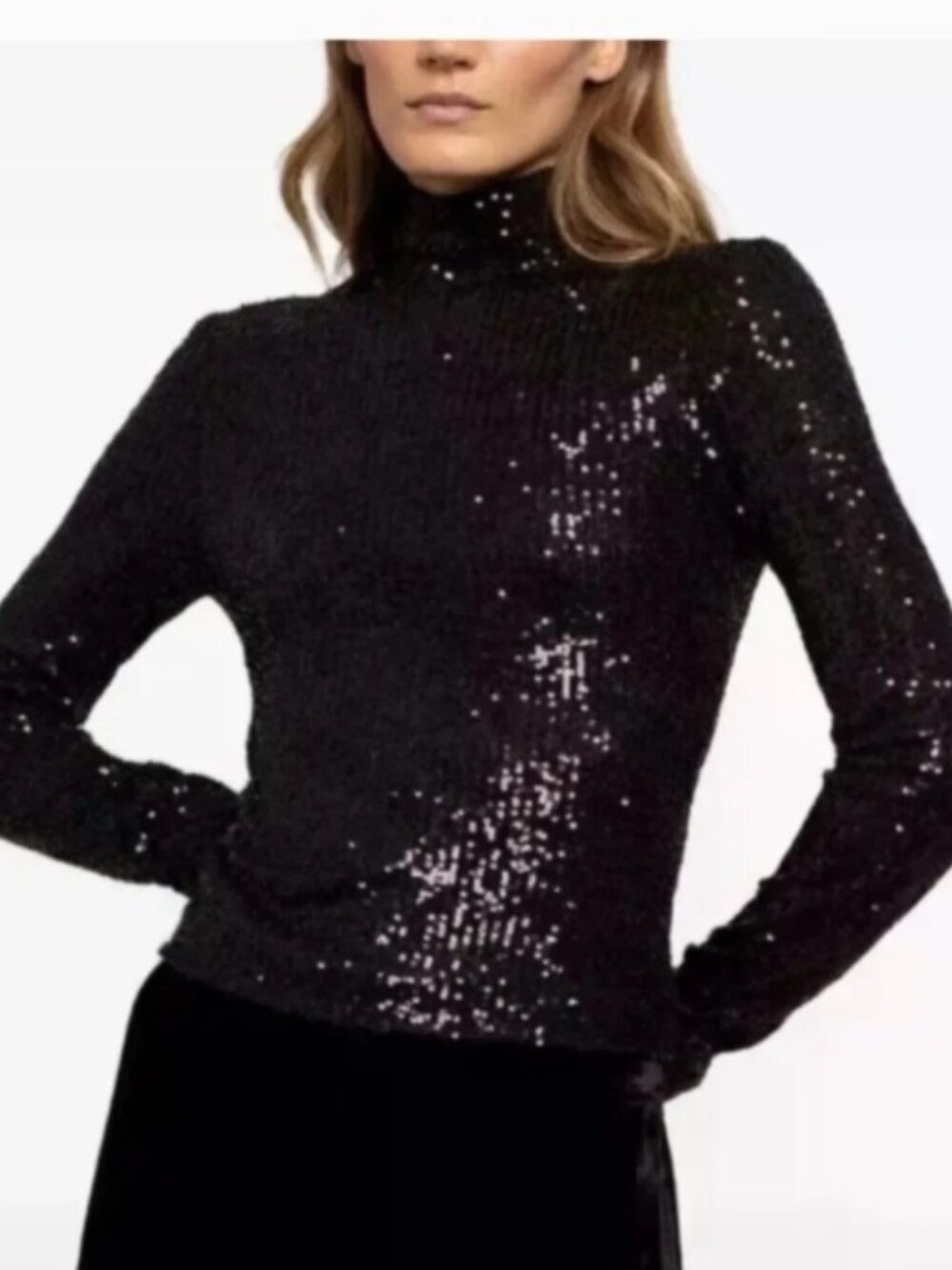 NWT Anne Klein Green Sequin Mock Neck Long Sleeve Top